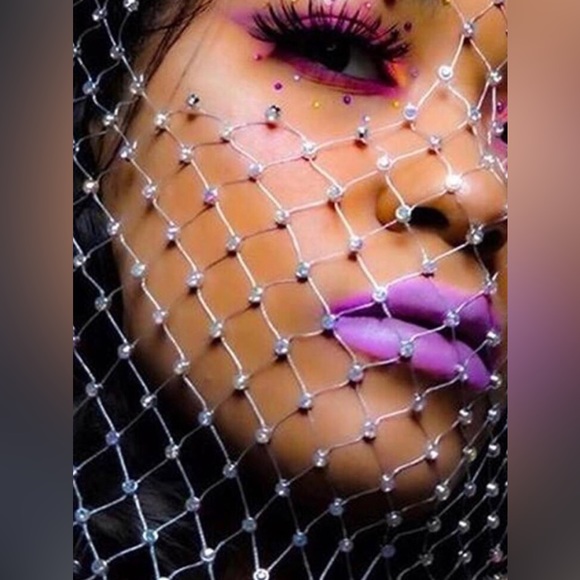 New Unique Mesh Face Mask / Headpiece Crystal Body Jewelry Veil Headscarf - Picture 12 of 16